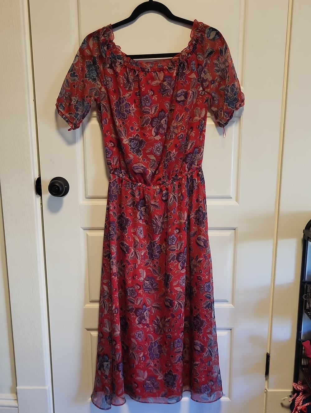 Ava & Aiden Red Floral Midi Dress with Purple Accents